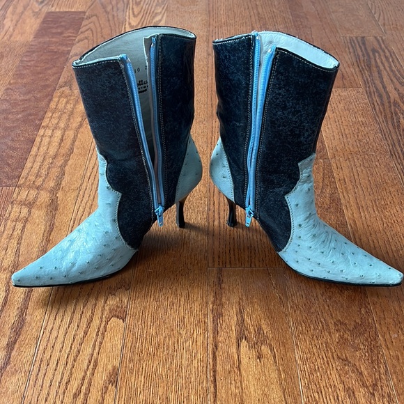 Marco Collucci Genuine Baby Blue Ostrich Skin Size 5.5 Western Cowboy Boot Heels - Picture 5 of 7